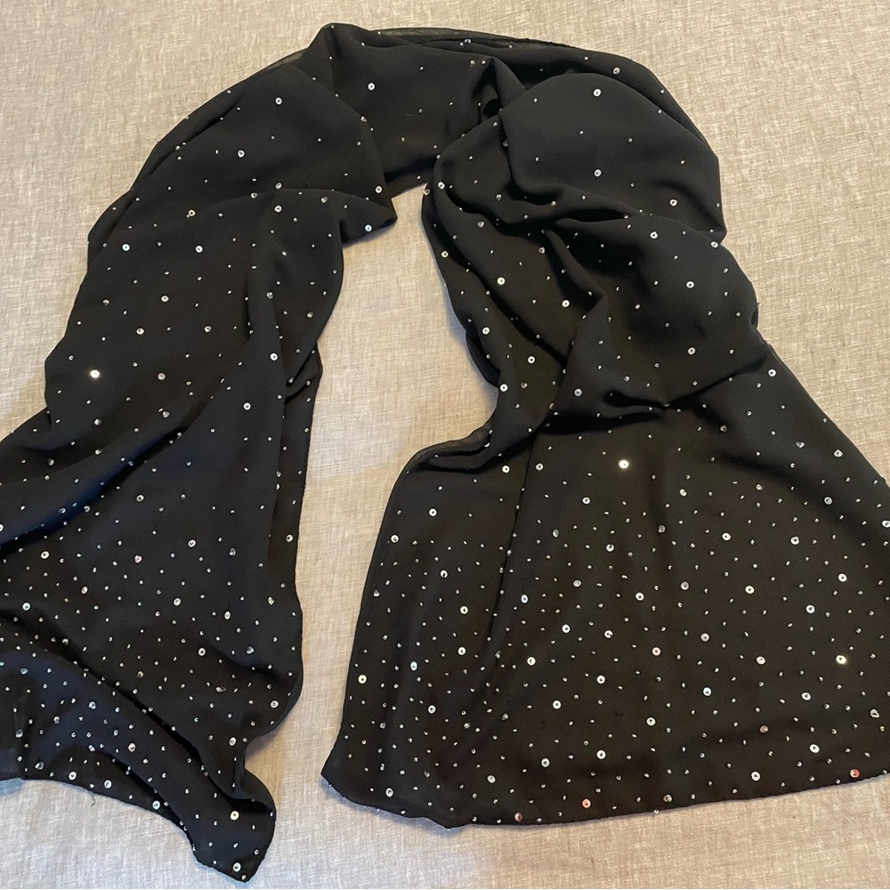 Vintage The Limited Elegant Black Scarf with Sparkling Bead and Sequin Accents